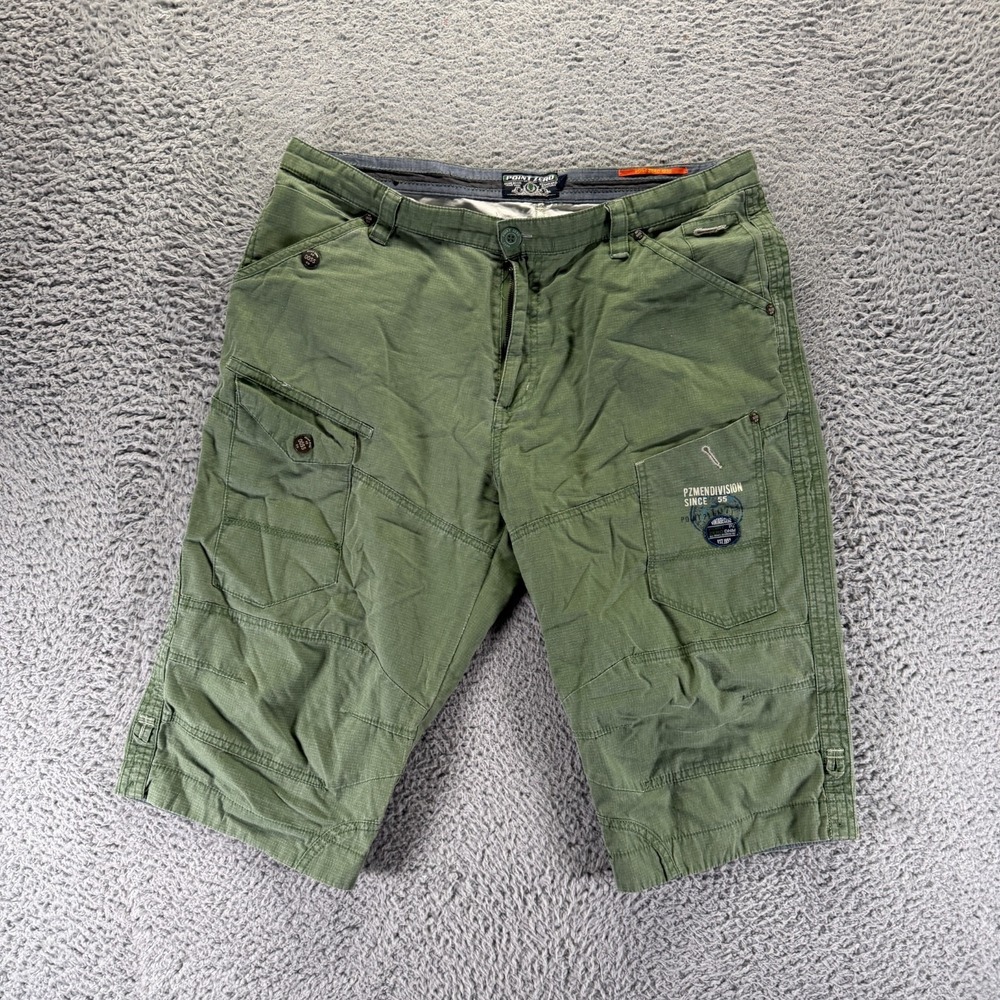 Point Zero Shorts Mens 36 Green Cotton Cargo Workwear Technician Utility Hiking